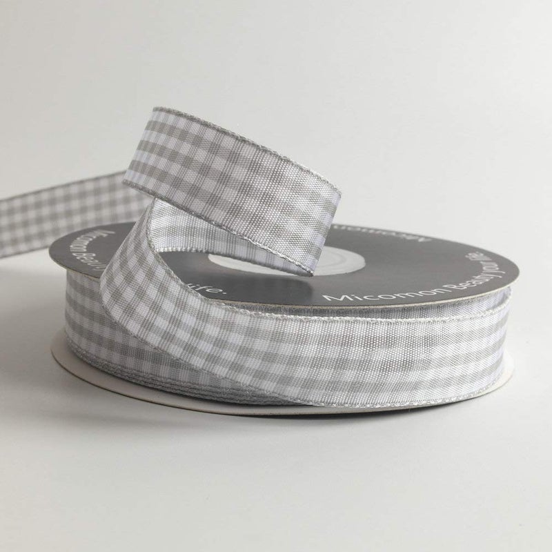 Micomon Gingham Ribbon - Gray and White, 25 Yards Each Roll, 100% Polyester (5/8"") - Image 3